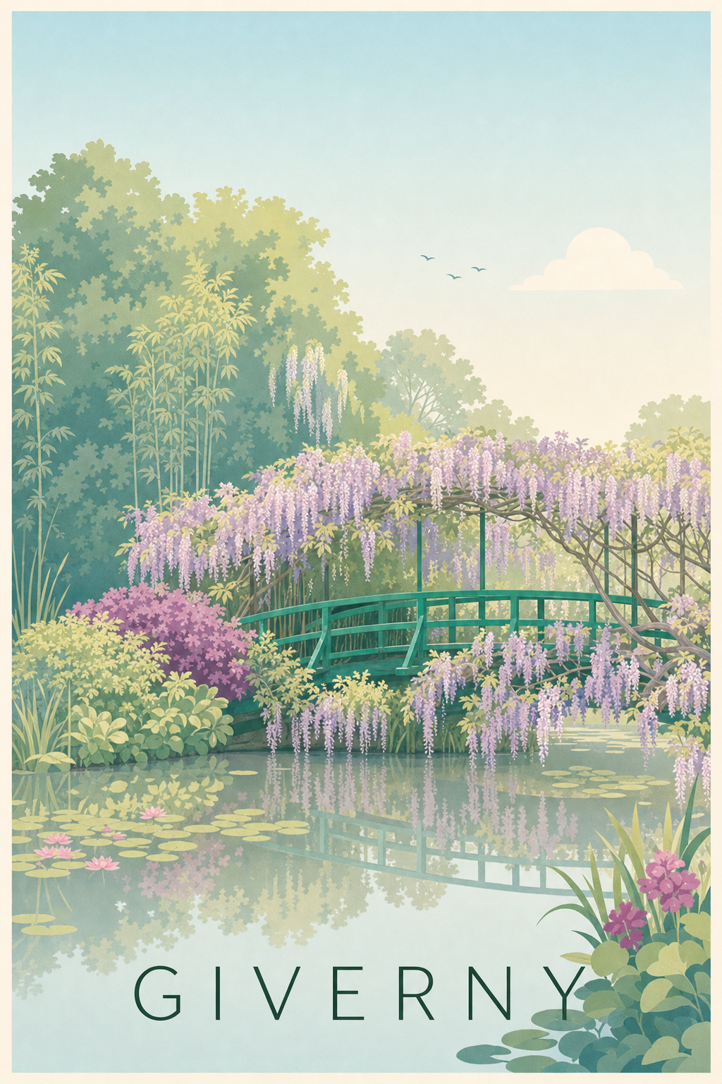 Affiche Giverny, poster pont japonais fleuri