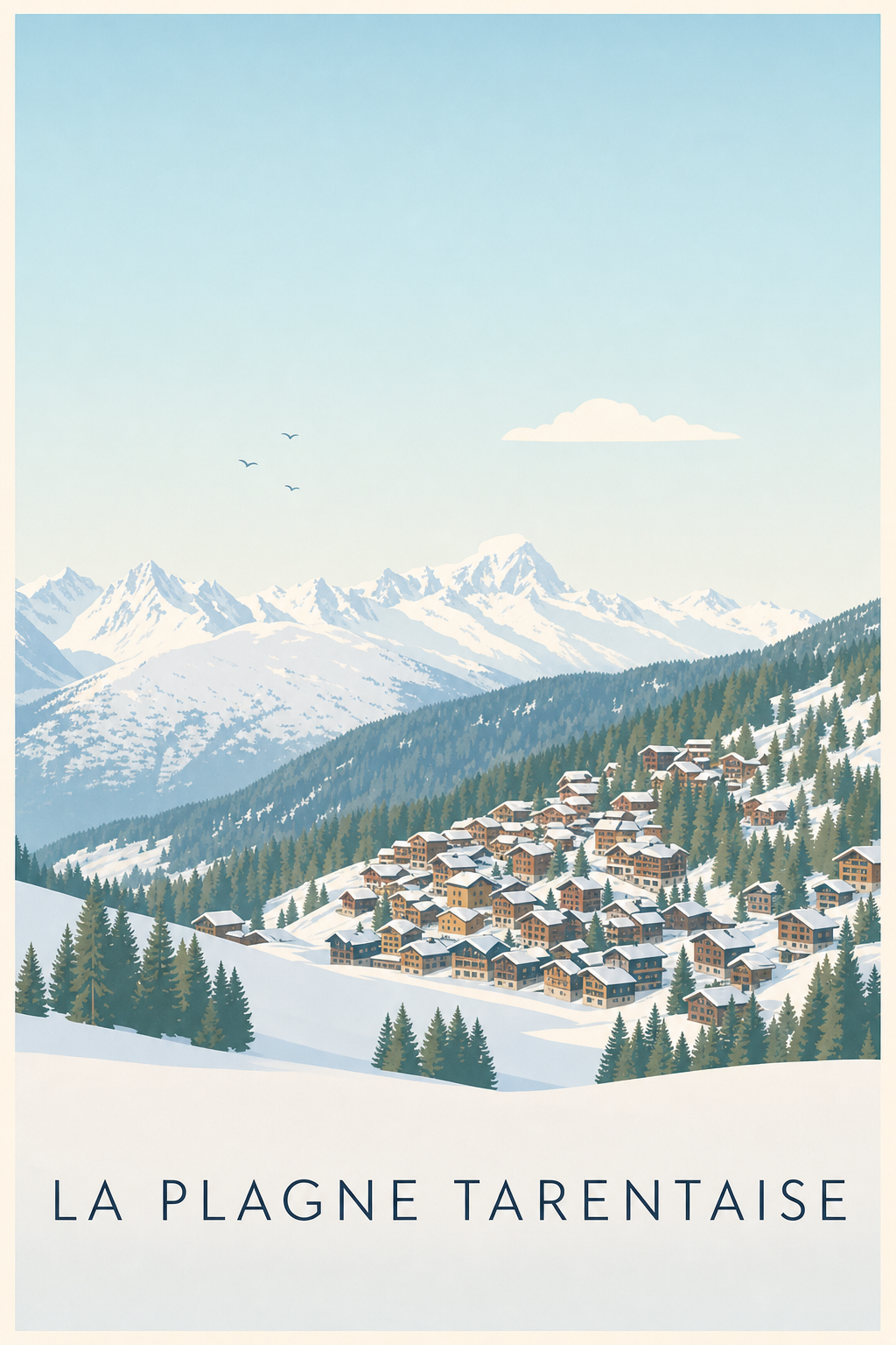 Affiche de La Plagne Tarentaise, poster chalets de Savoie