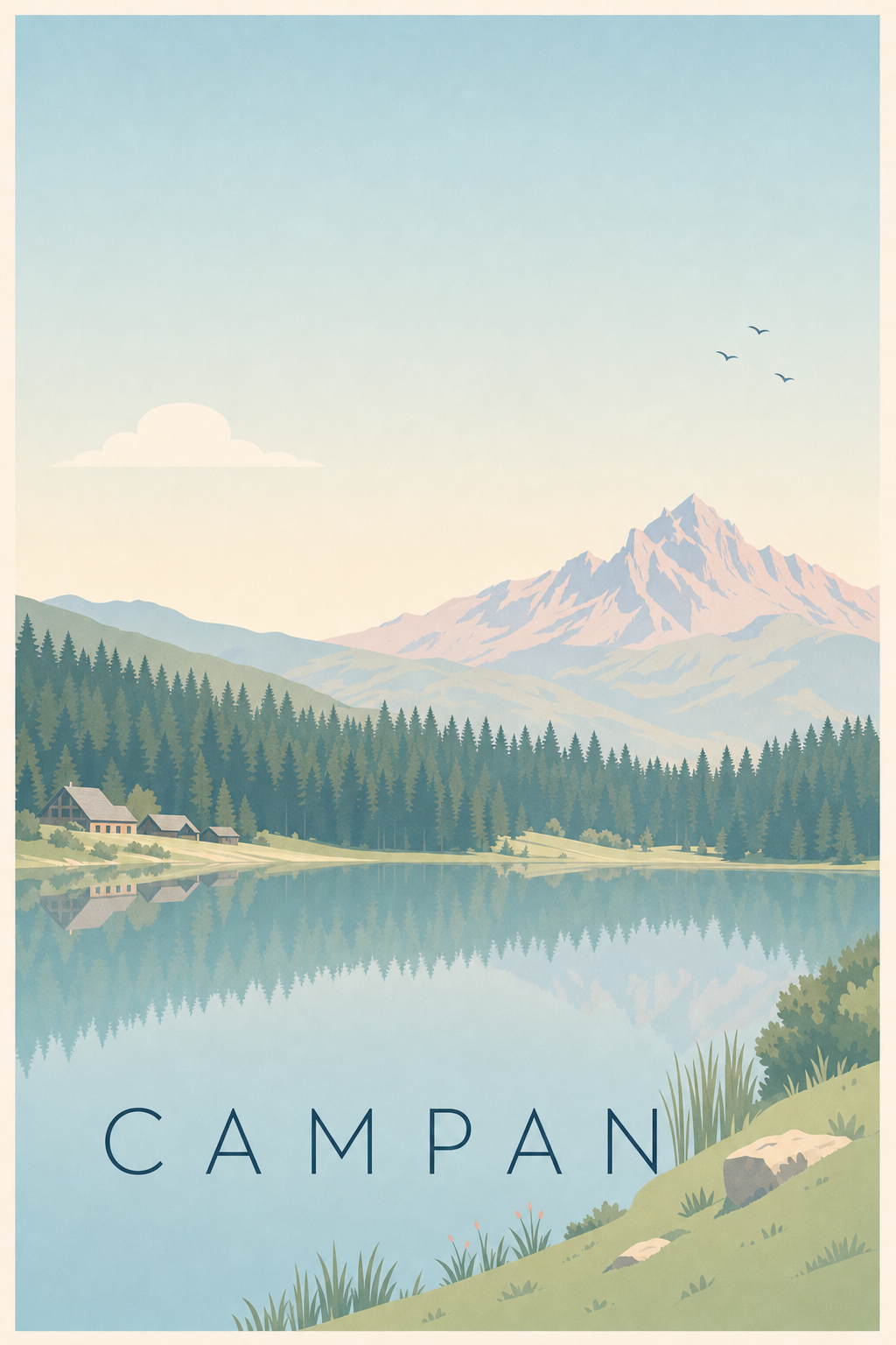 Affiche de Campan, poster lac et montagnes