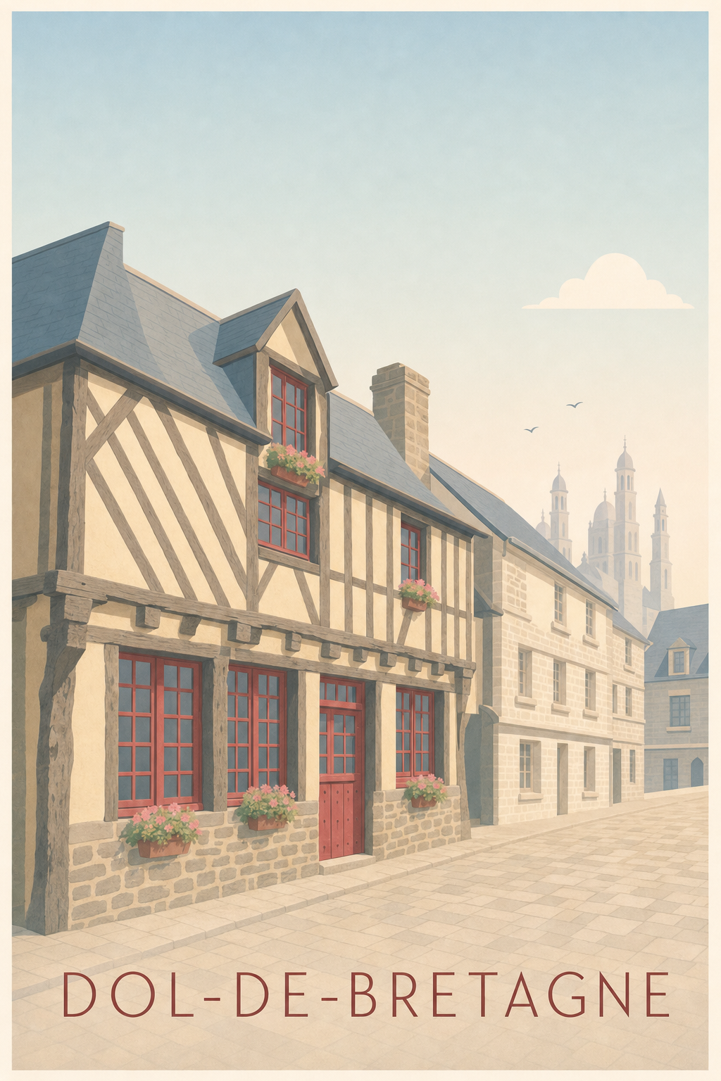 Affiche de Dol-de-Bretagne, poster maisons à pans de bois
