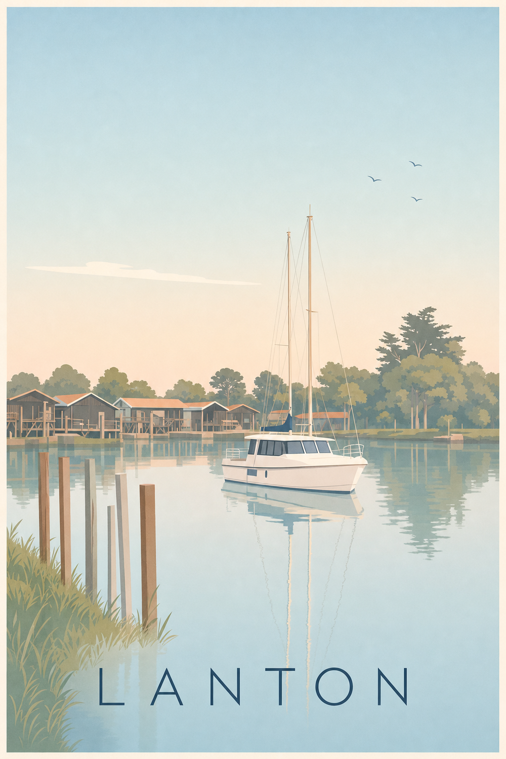Affiche de Lanton, poster port du Bassin d'Arcachon