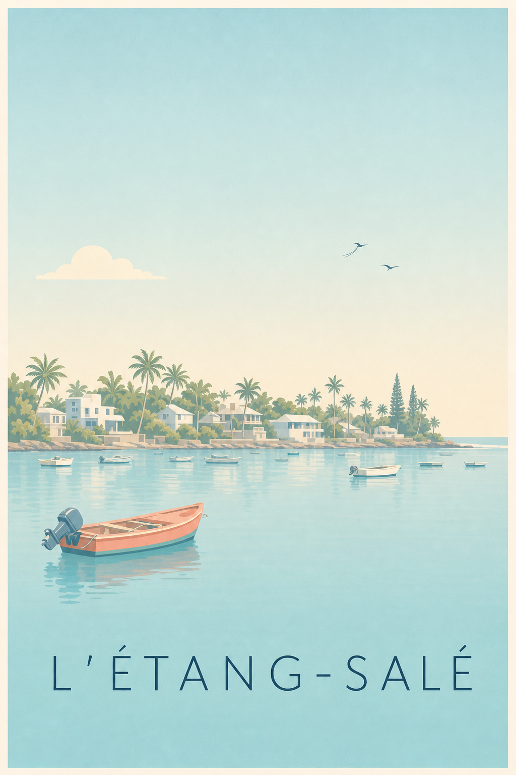 Poster de l'Étang-Salé, barques et palmiers