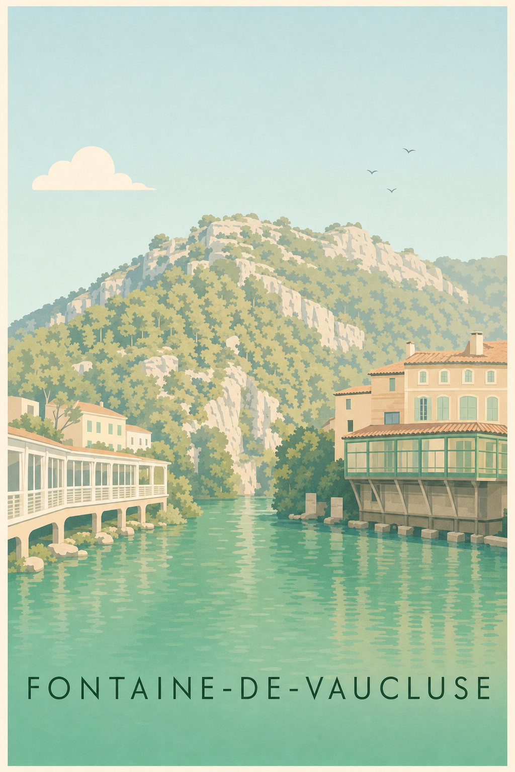 Affiche Fontaine-de-Vaucluse, poster falaises