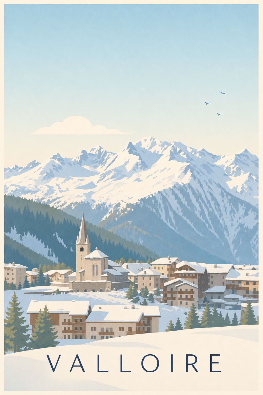 Affiche de Valloire, poster village de Savoie
