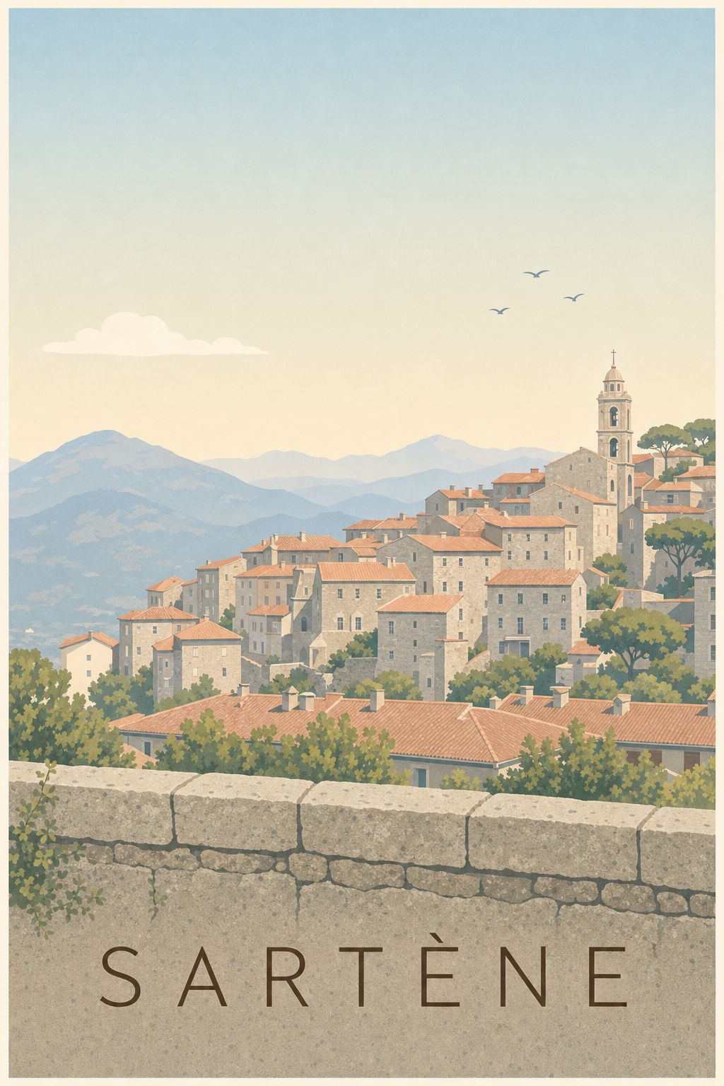Affiche de Sartène, poster maisons en pierre