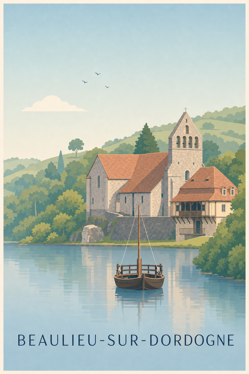 Affiche de Beaulieu-sur-Dordogne, poster avec gabare