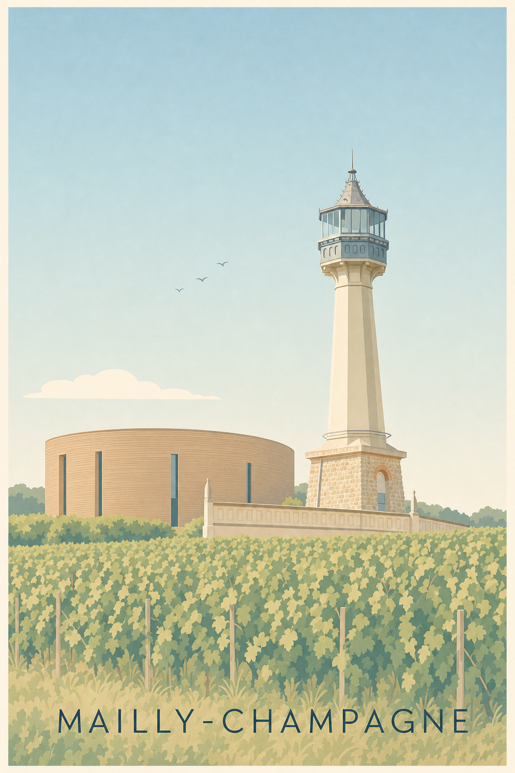Poster de Mailly-Champagne, phare et vignes