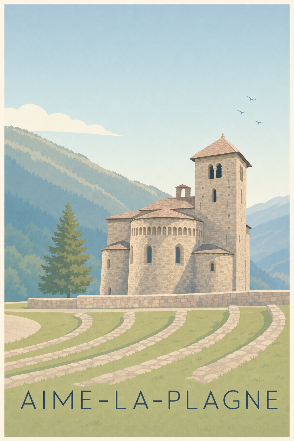 Affiche d'Aime-la-Plagne, poster Basilique Saint-Martin