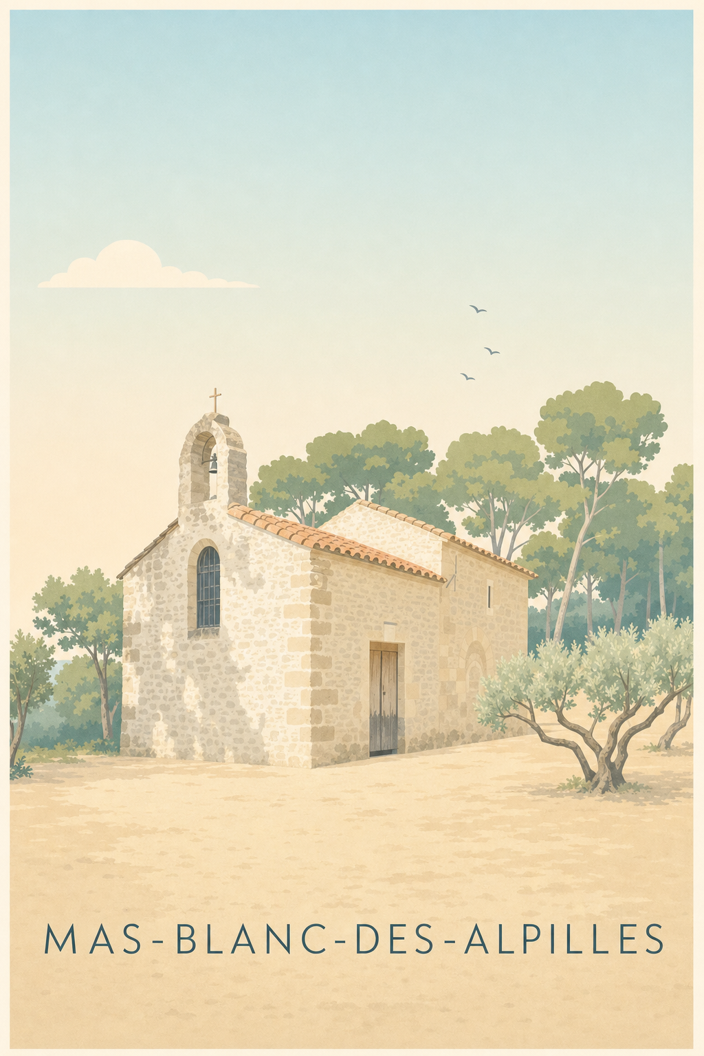 Affiche de Mas-Blanc-des-Alpilles, poster chapelle pierre
