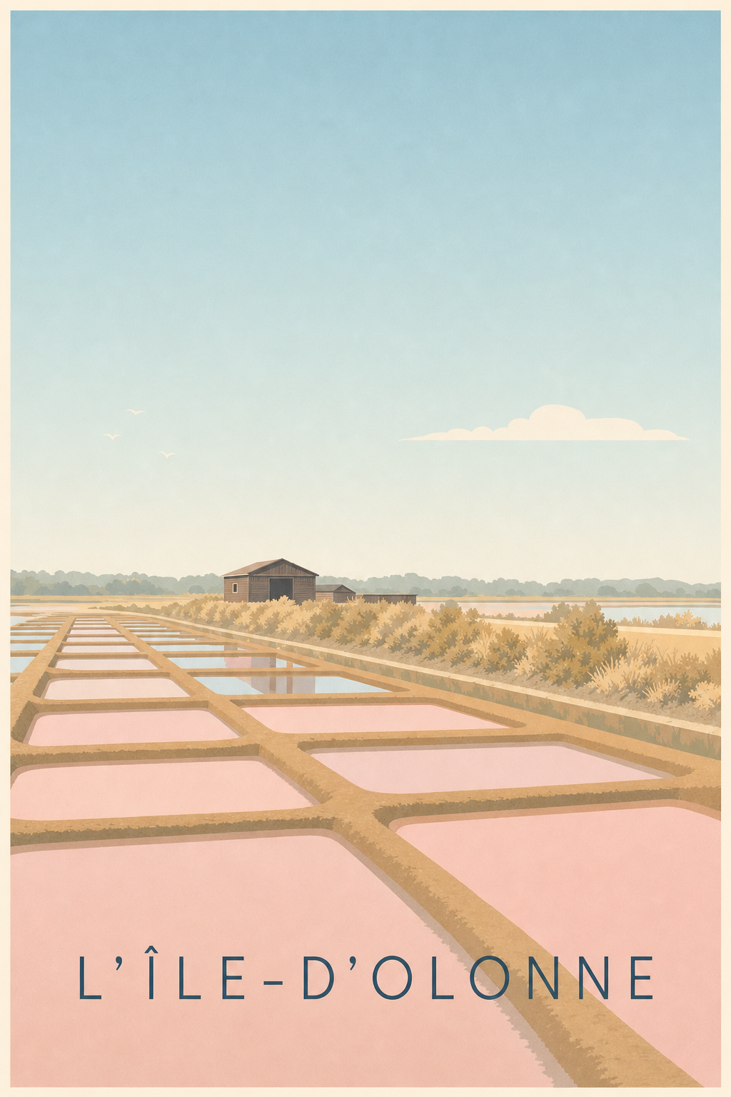Affiche de l'Île-d'Olonne, poster marais salants roses