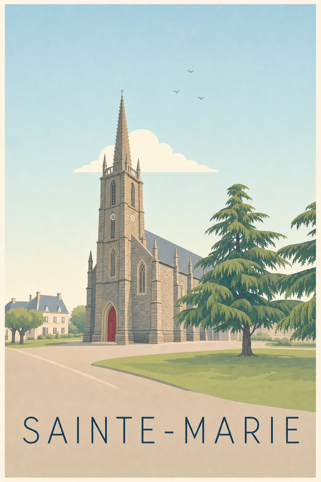Affiche de Sainte-Marie, poster église en pierre