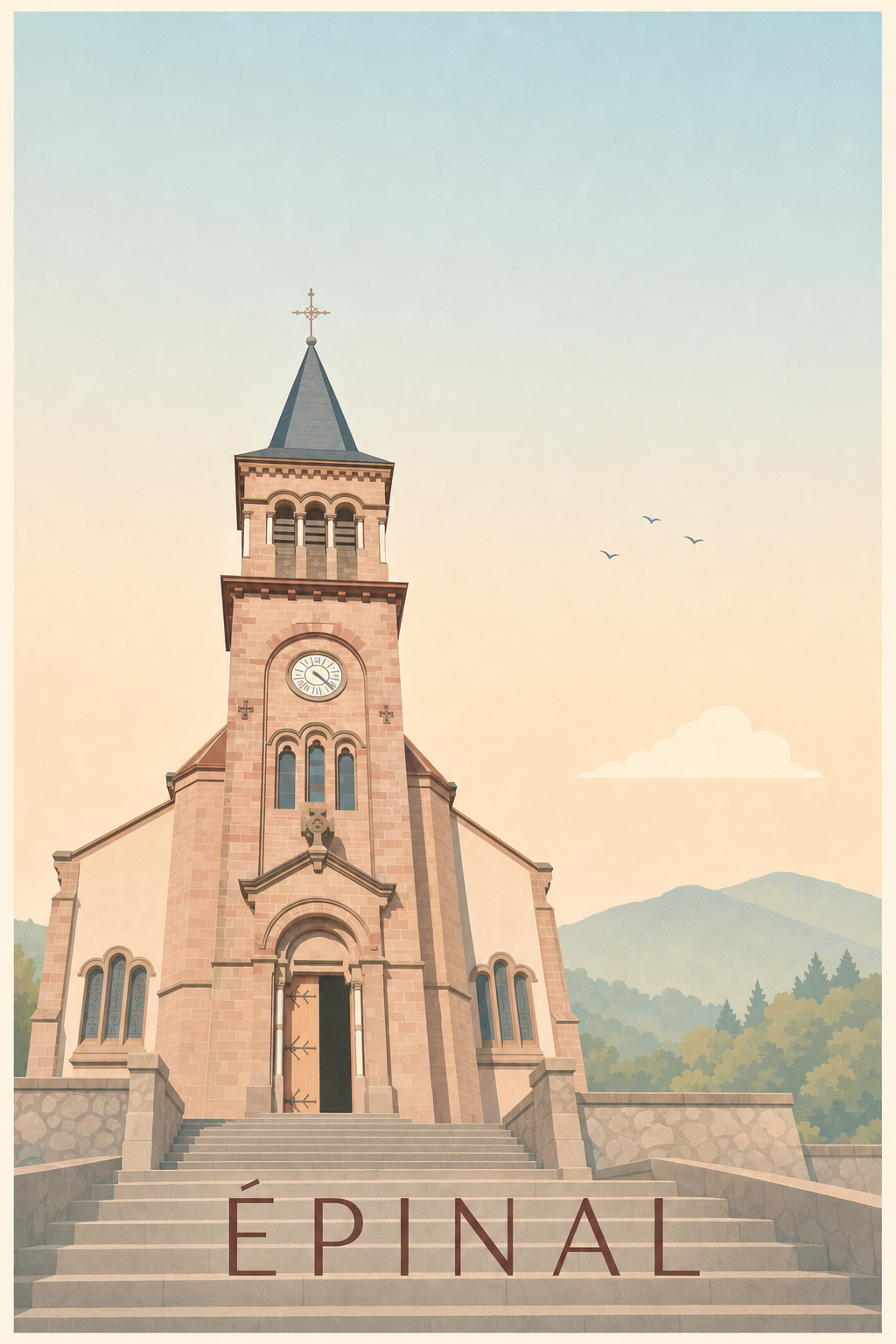 Affiche d'Épinal, poster église en grès rose