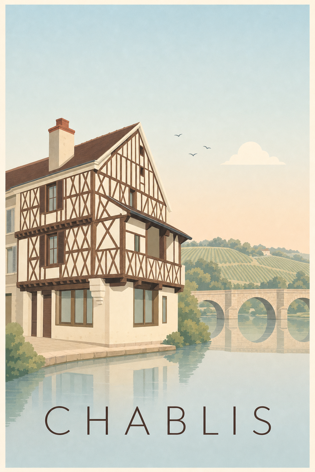Affiche de Chablis, poster maison à colombages