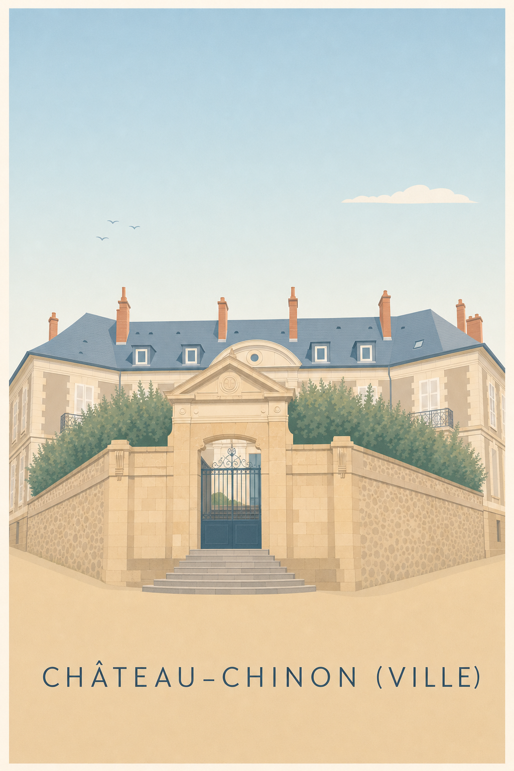 Affiche de Château-Chinon, poster porte en fer forgé