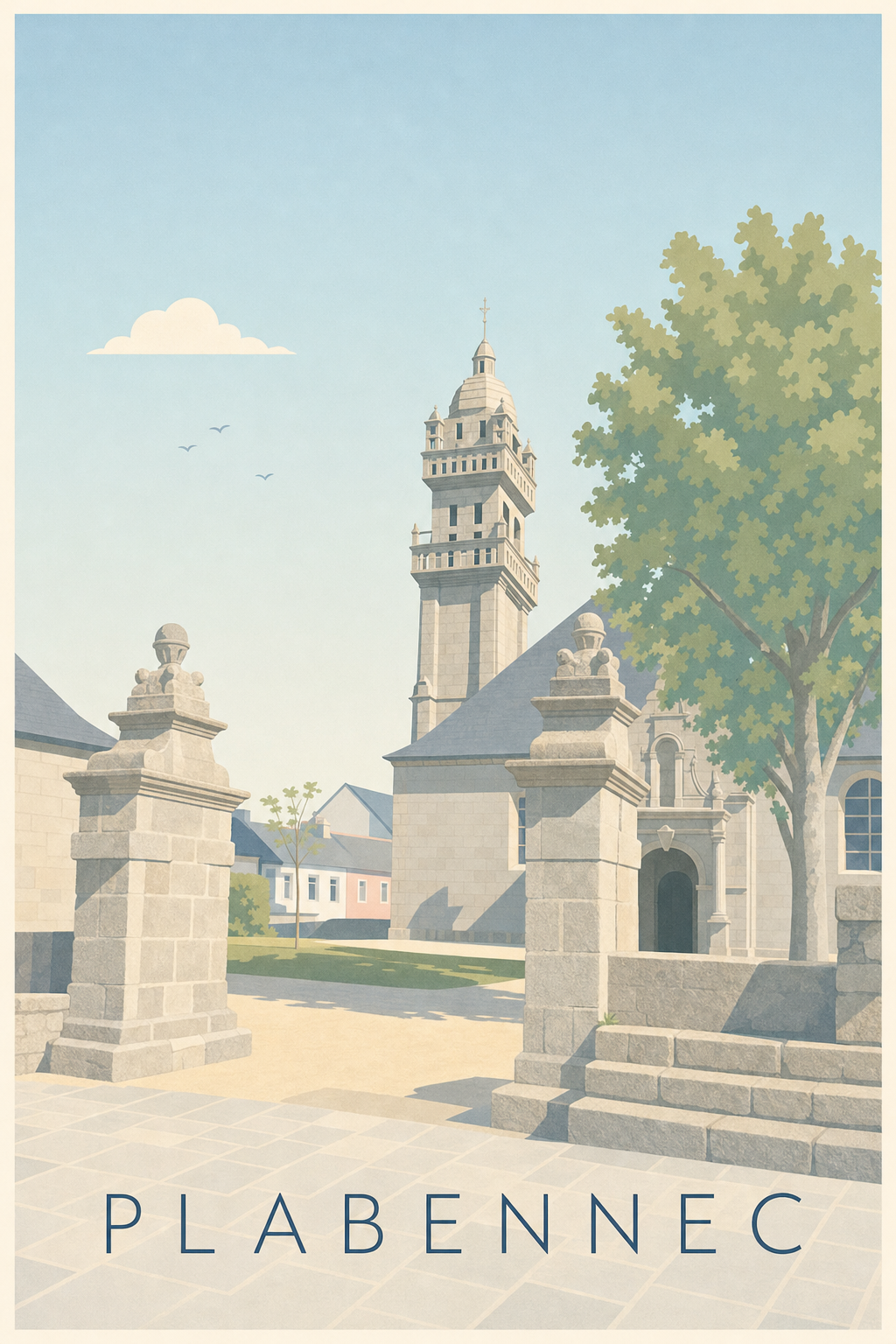 Affiche Plabennec, poster église et clocher