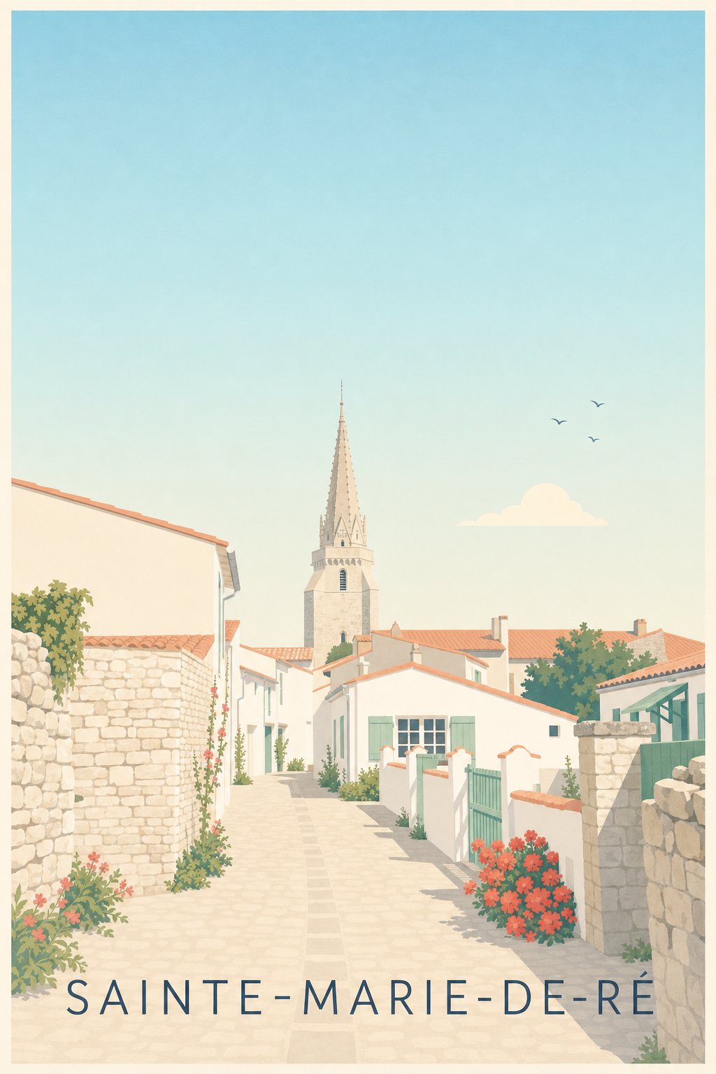 Affiche de Sainte-Marie-de-Ré, poster maisons blanches