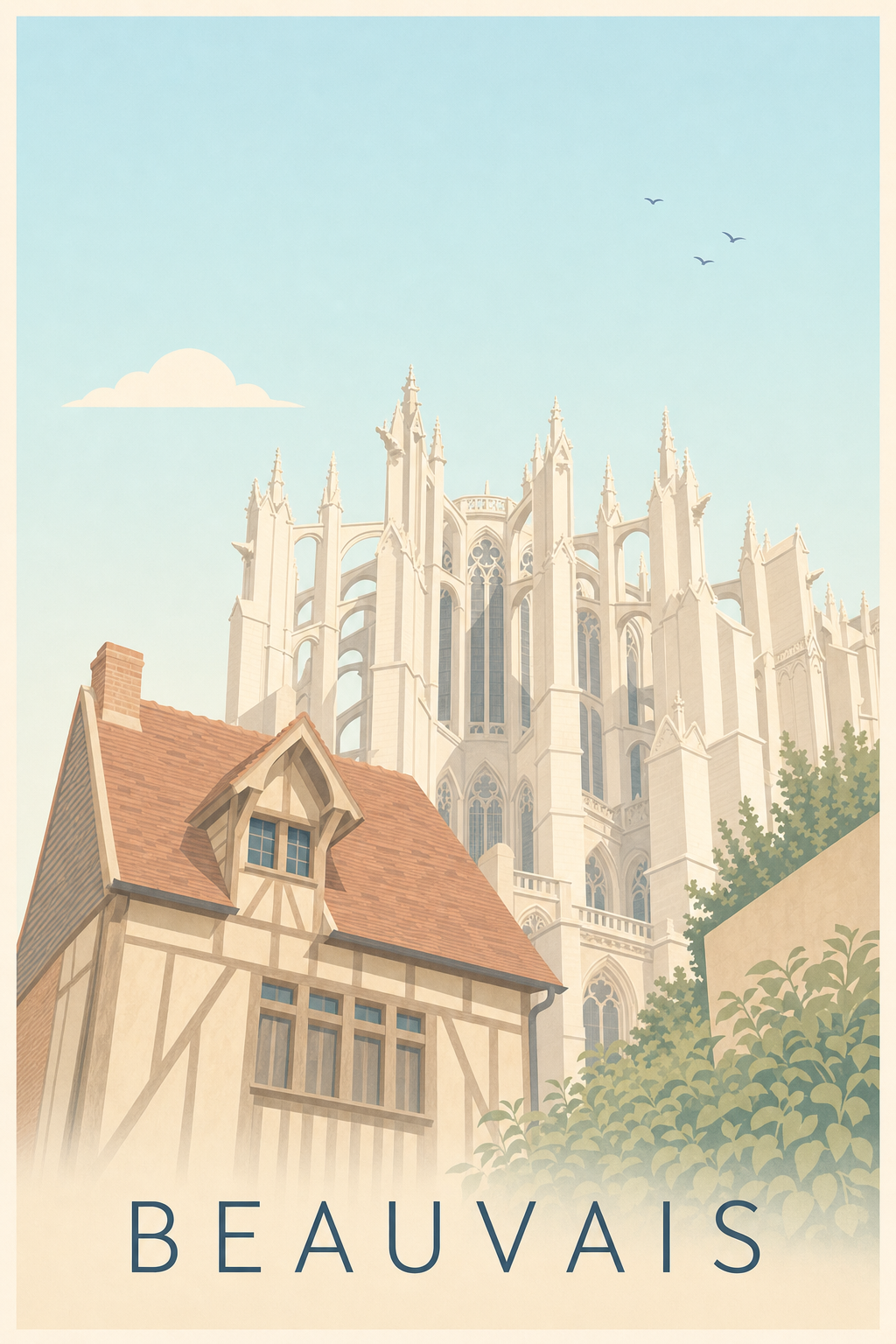 Affiche de Beauvais, poster cathédrale et colombages