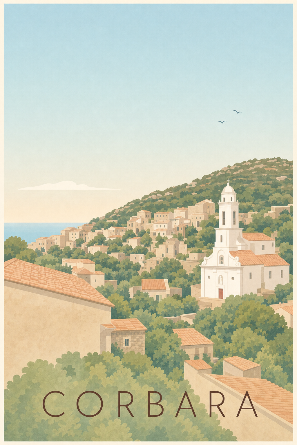 Affiche de Corbara, poster église blanche