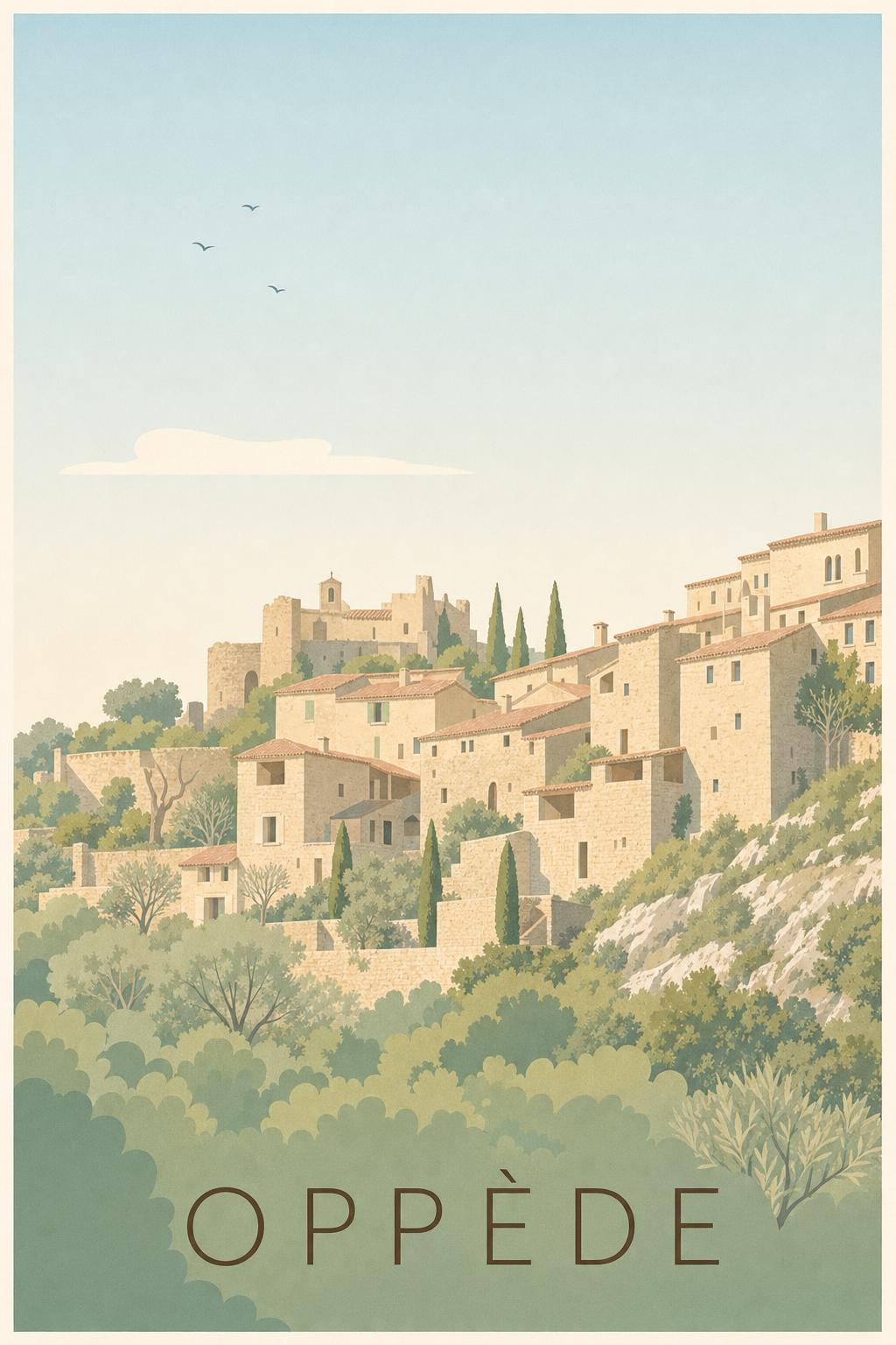 Affiche d'Oppède, poster village de Provence