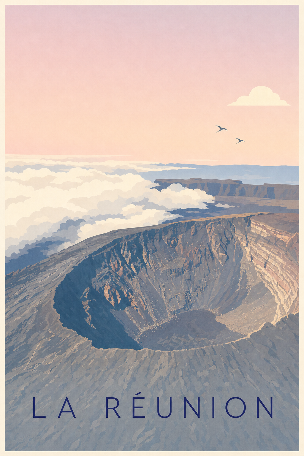 Affiche de La Réunion, poster volcan calme