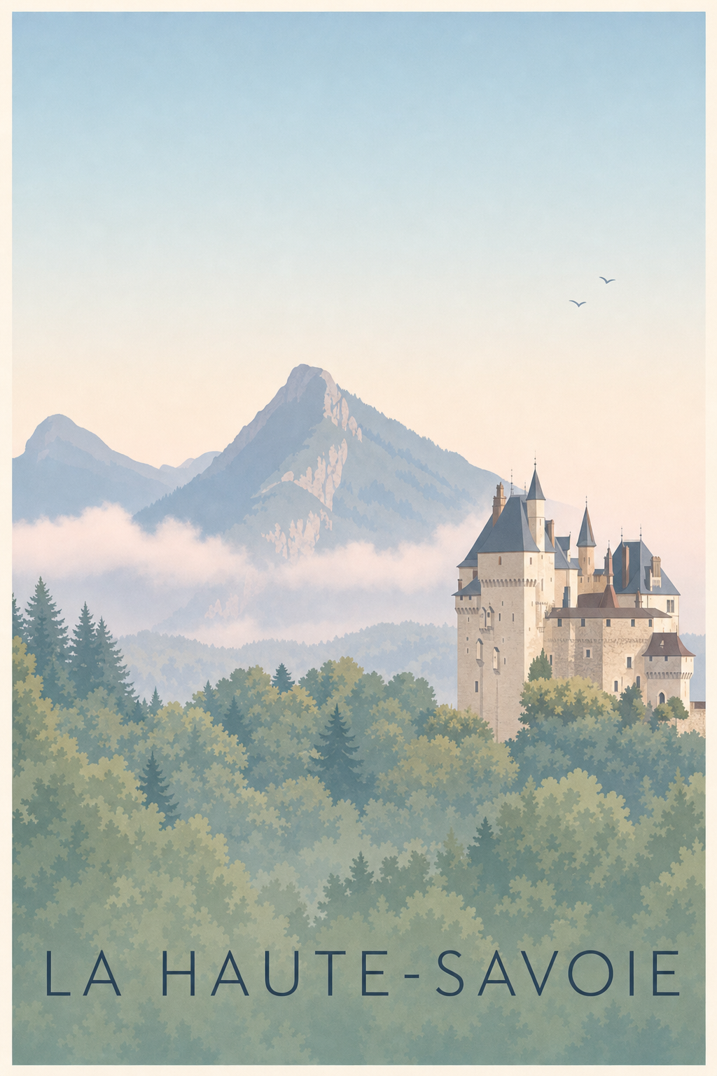 Affiche de la Haute-Savoie, poster château et monts
