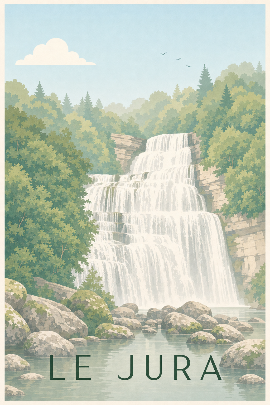 Affiche du Jura, poster cascade naturelle