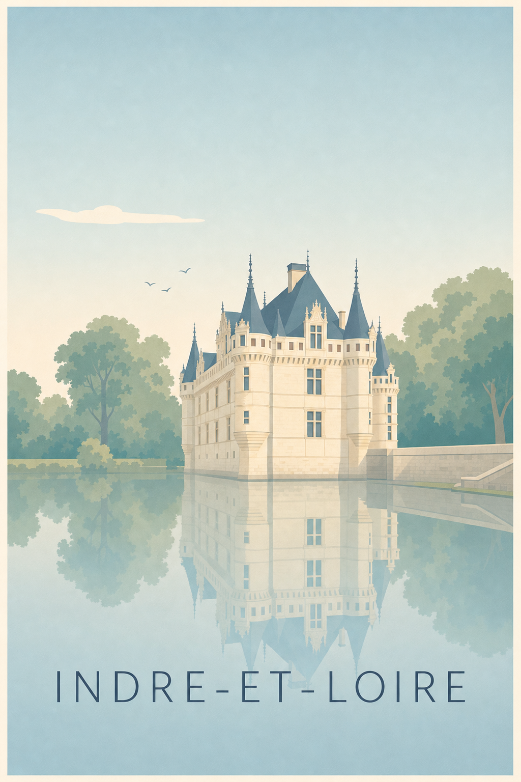 Affiche d'Indre-et-Loire, poster reflet sur l'eau