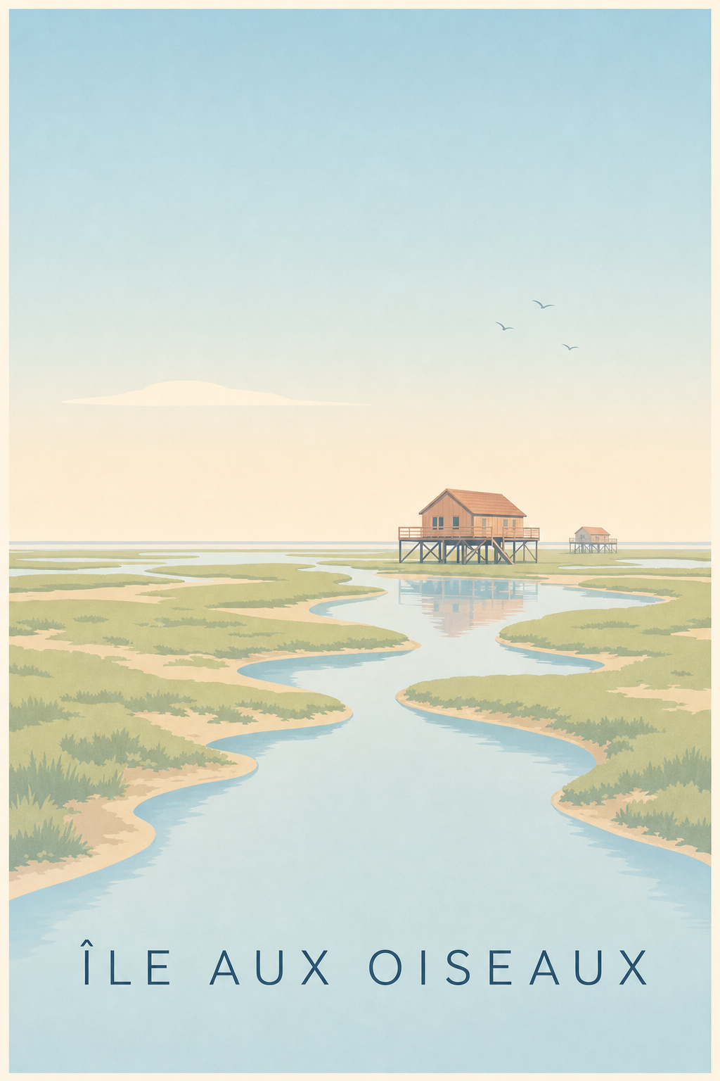 Affiche de l'Île aux Oiseaux, poster cabane tchanquée