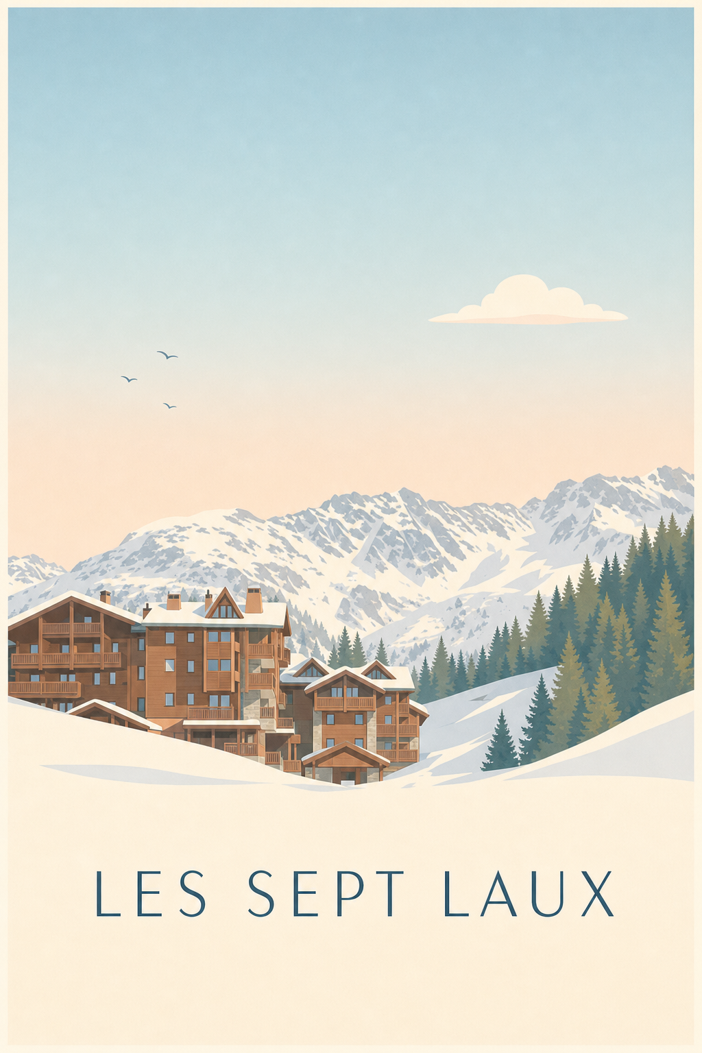 Affiche des Sept Laux, poster chalets de montagne