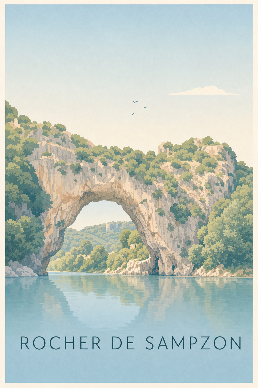 Affiche du Rocher de Sampzon, poster déco calme