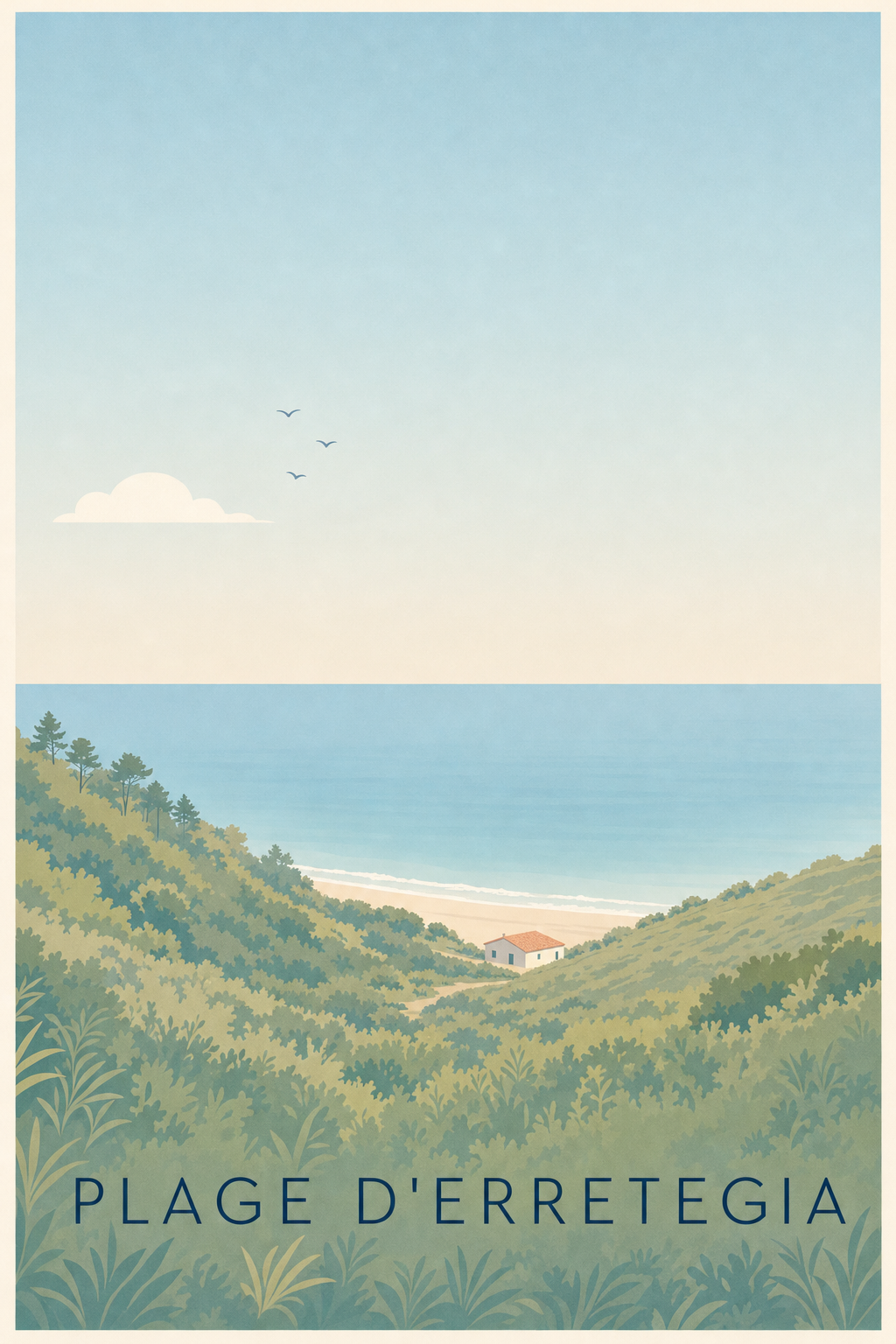 Affiche de la plage d'Erretegia, poster Pays basque