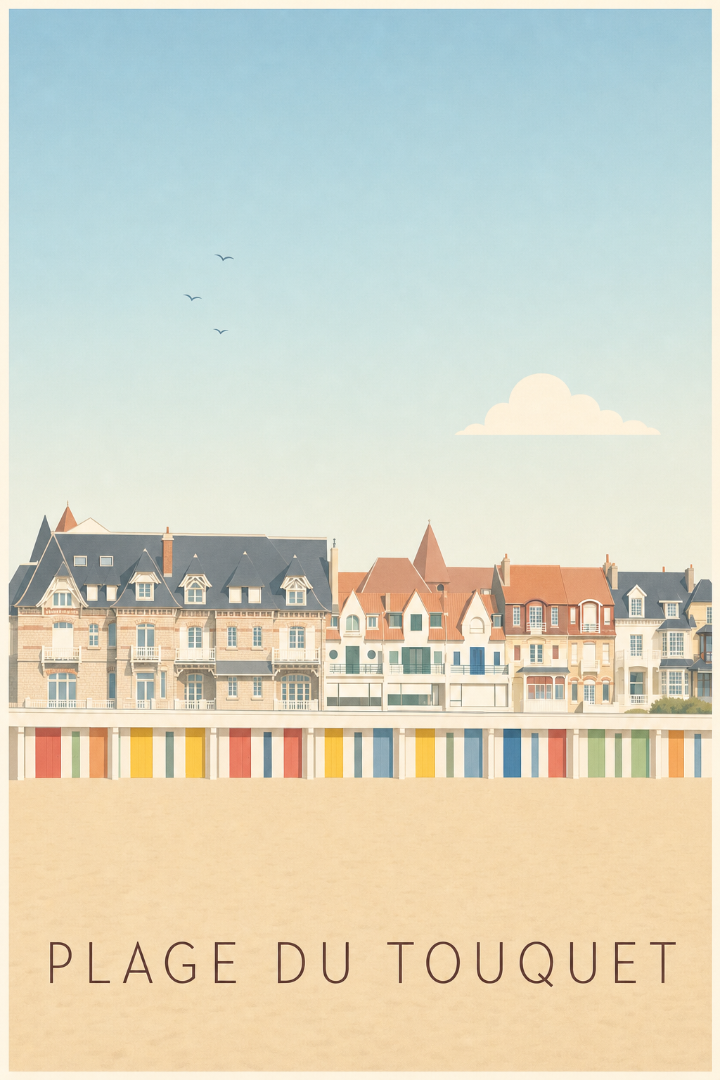 Affiche Plage du Touquet, poster illustré