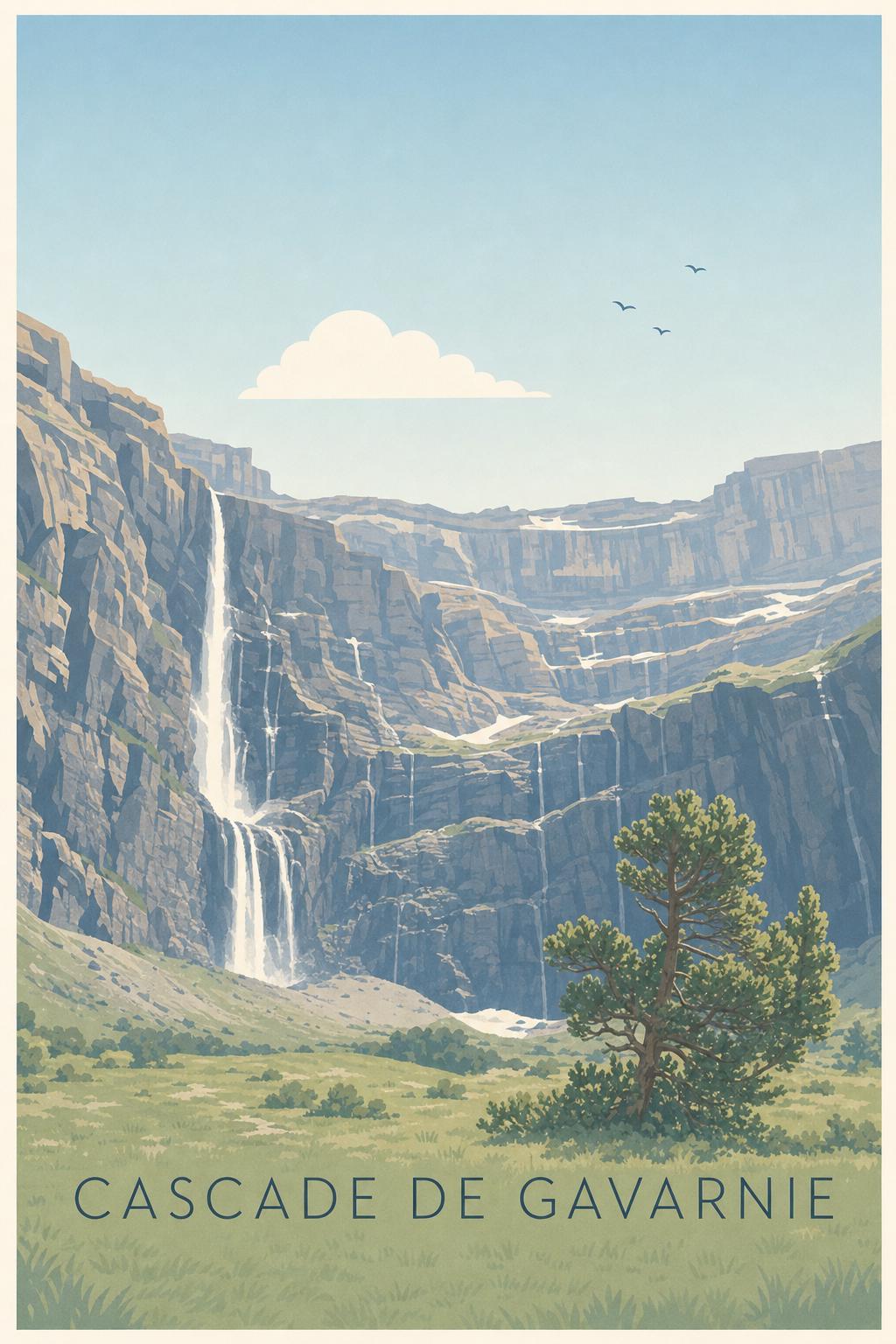 Affiche de Gavarnie, poster cascade calme