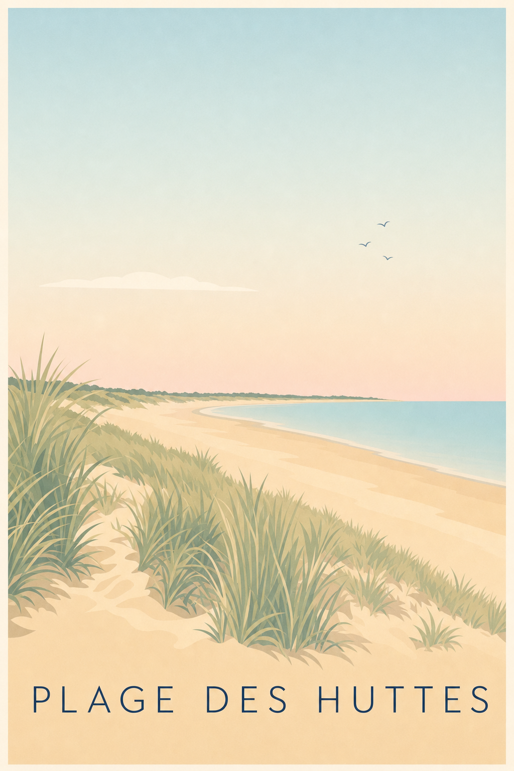 Affiche Plage des Huttes, poster bord de mer calme