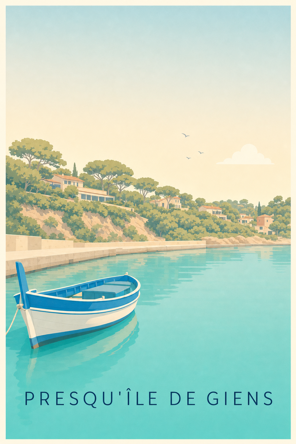 Affiche de la Presqu'île de Giens, poster bateau bleu