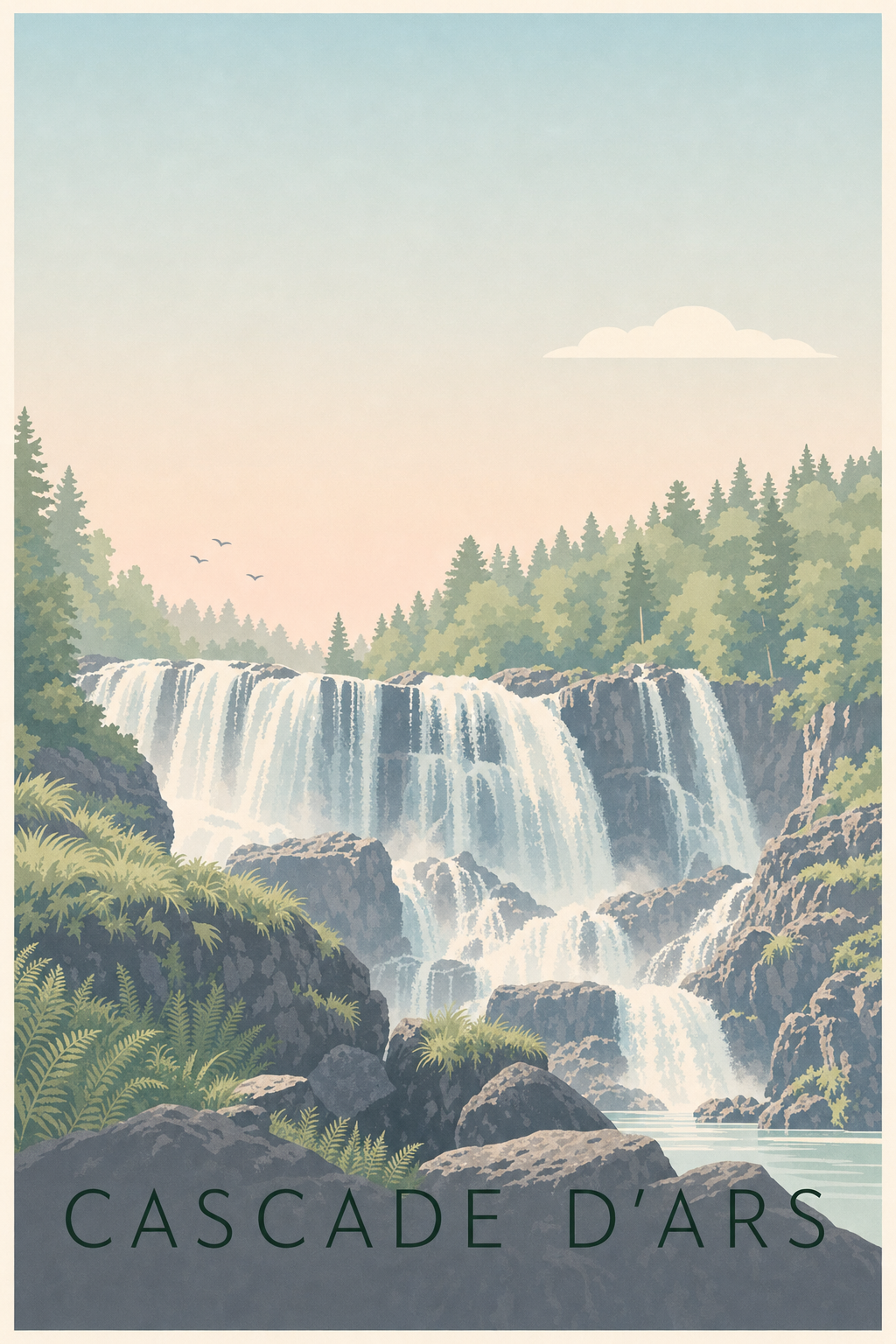 Affiche de la Cascade d'Ars, poster Pyrénées