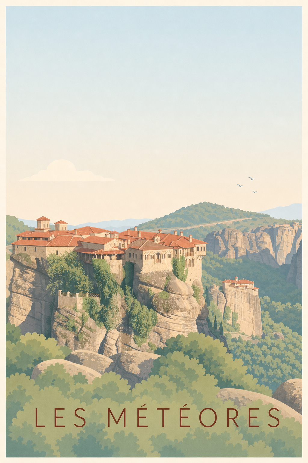 Affiche des Météores, poster monastères perchés