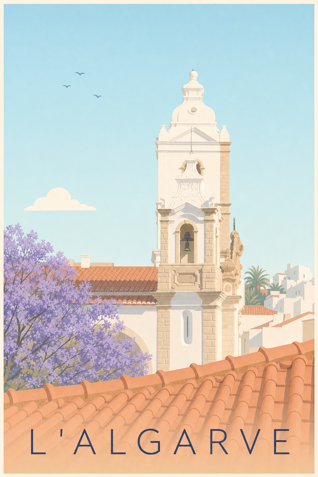 Poster de l'Algarve, affiche clocher blanc