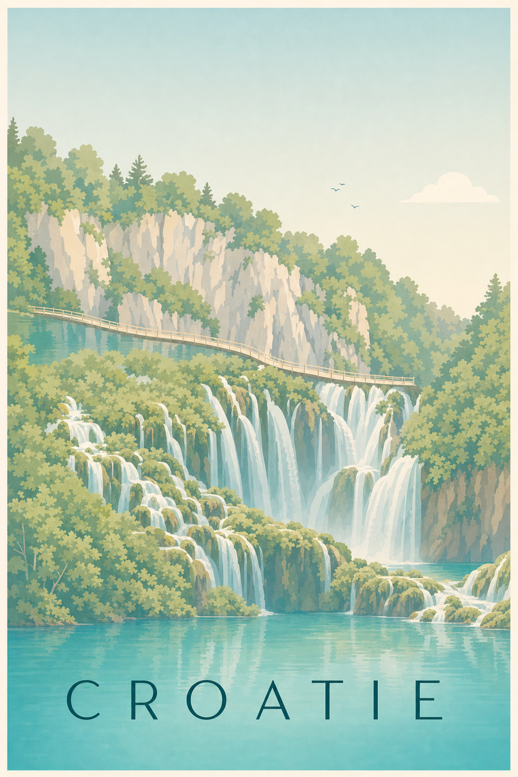 Affiche de Croatie, poster lacs de Plitvice