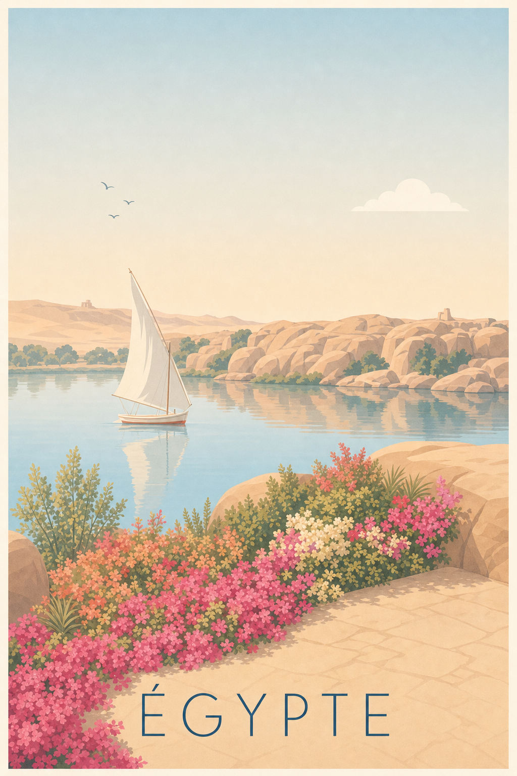 Poster d'Égypte calme, affiche felouque sur le Nil