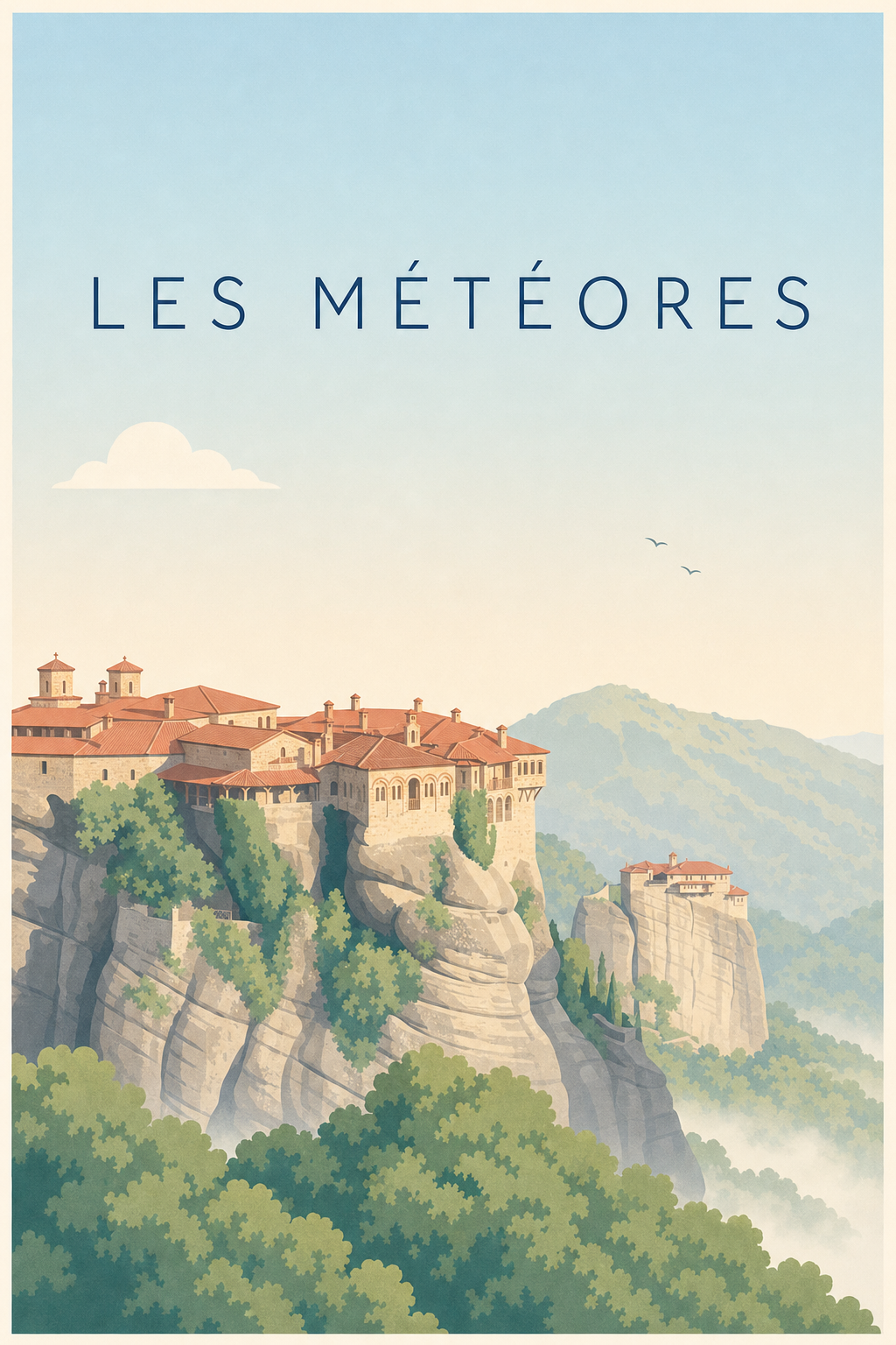 Affiche des Météores, poster monastères calmes