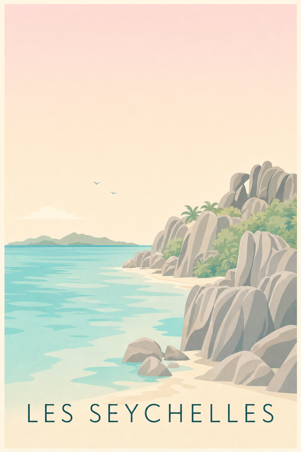 Affiche des Seychelles, poster rochers granitiques