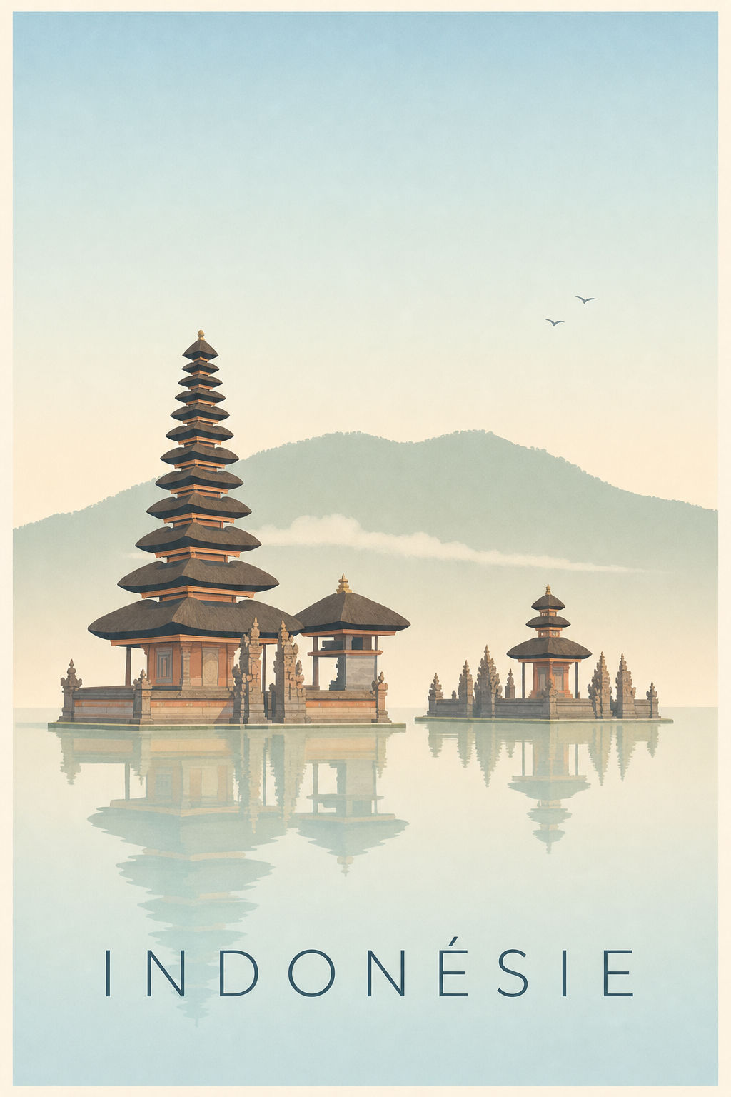 Affiche d'Indonésie, poster maisons sur pilotis