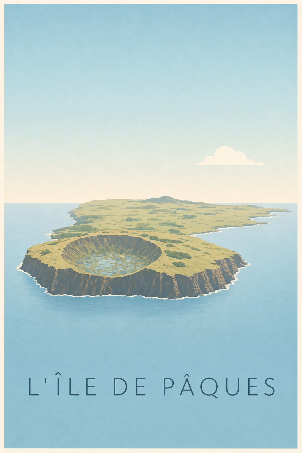 Affiche de l'Île de Pâques, poster volcan Rano Kau