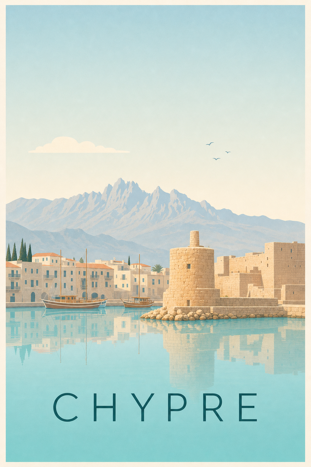Affiche de Chypre, poster côte et palmiers