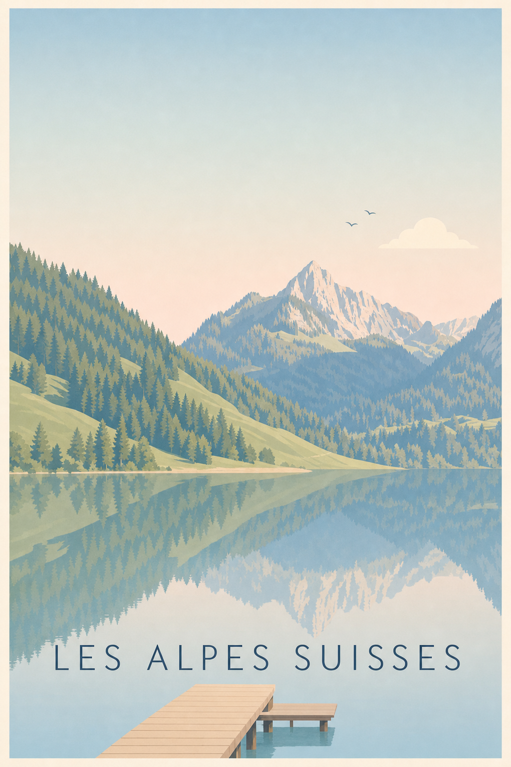 Affiche des Alpes Suisses, poster lac et montagne
