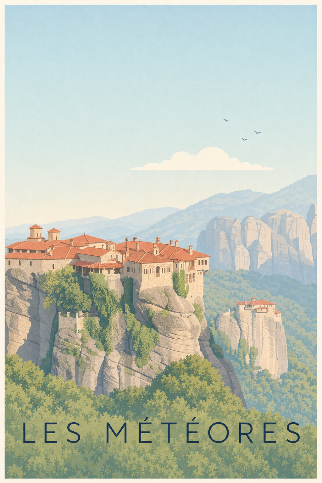 Affiche des Météores, poster monastères de Grèce