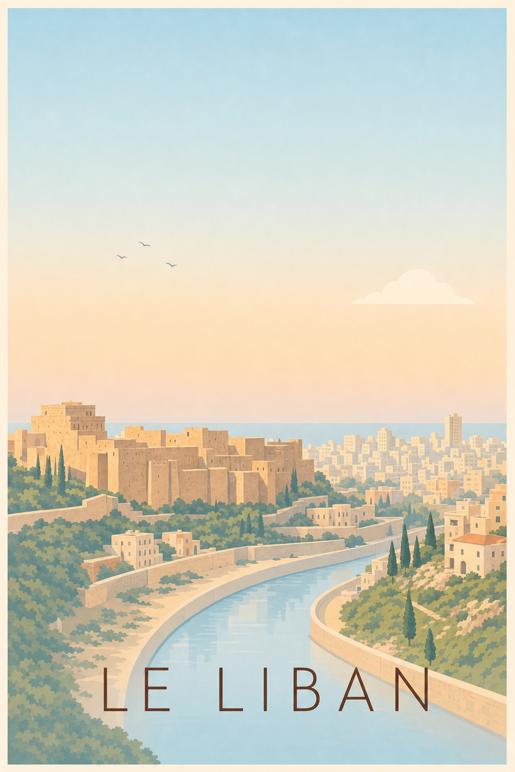 Affiche du Liban, poster paysage méditerranéen