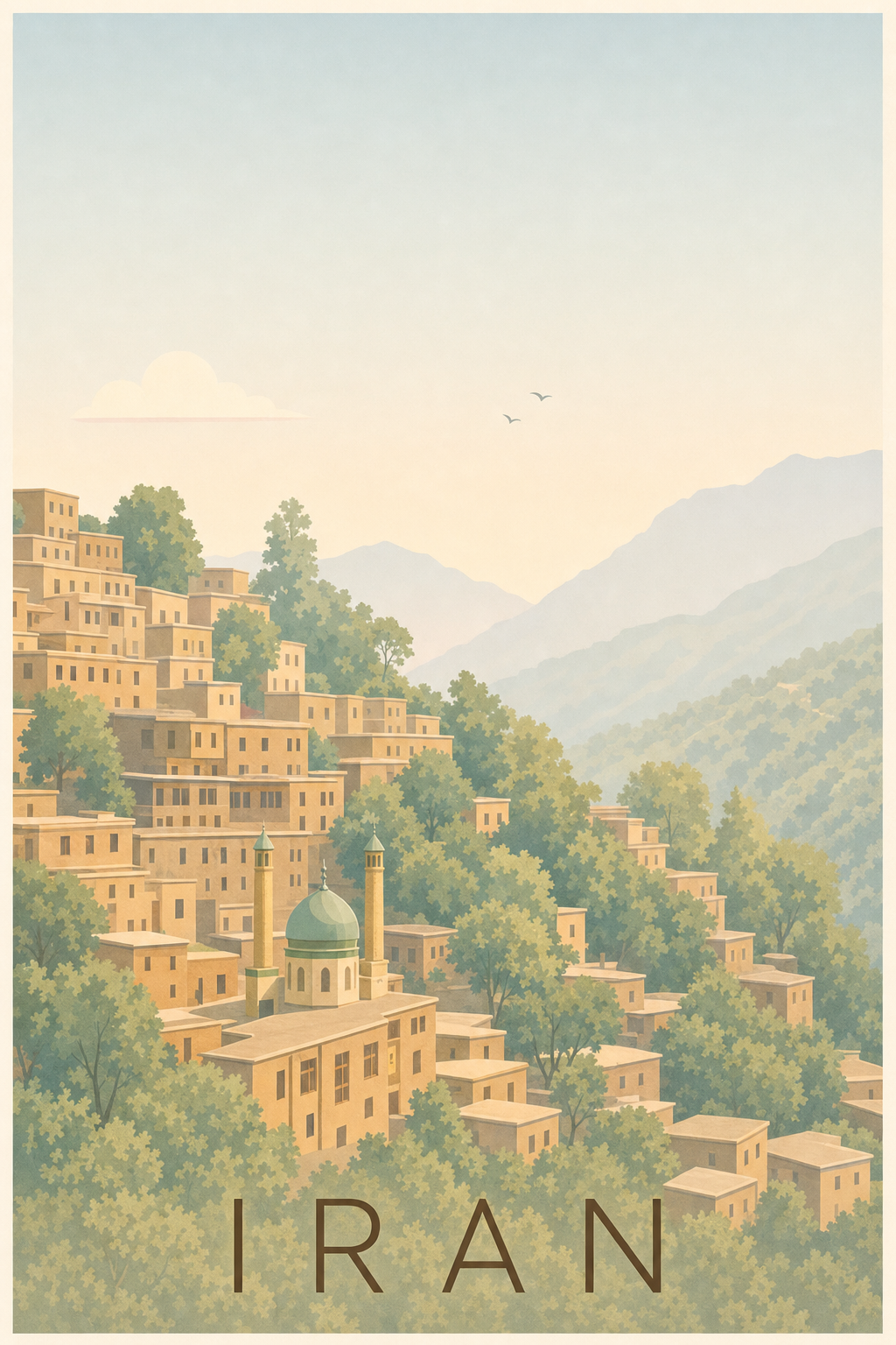 Affiche d'Iran, poster désert et montagnes