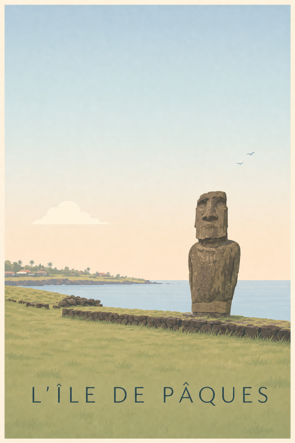 Affiche de l'Île de Pâques, poster Moaï et océan